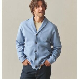 NWOT American Giant Mens Shawl Collar Button Cardigan M Blue Fleece
